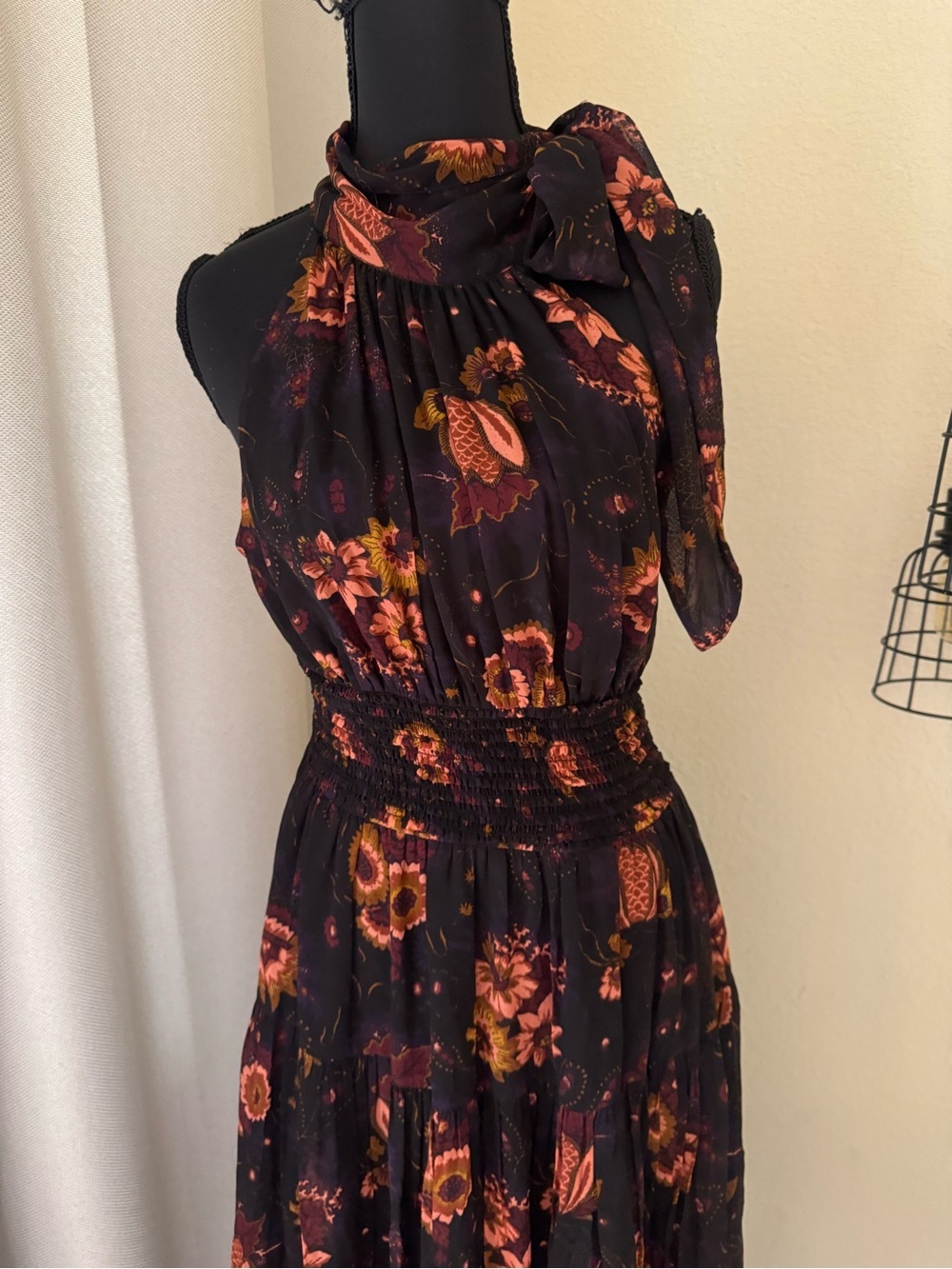 Ulla Johnson Silk Floral Halter Midi Dress Black Boho Luxe - Picture 3 of 12